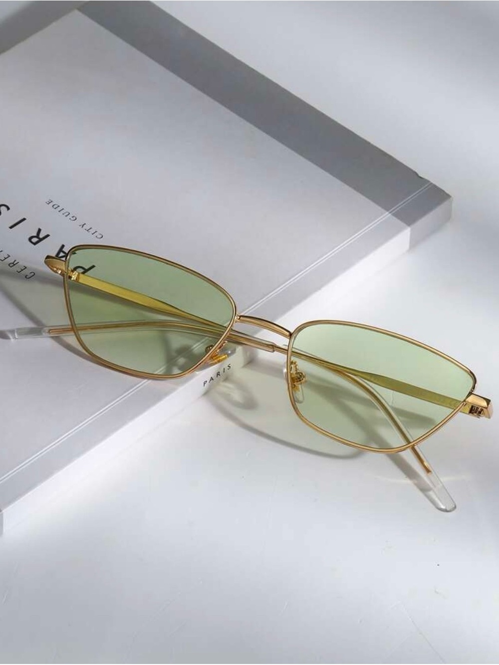Gold Metal Frame Sunglasses with Green Lenses - Women's Fashion